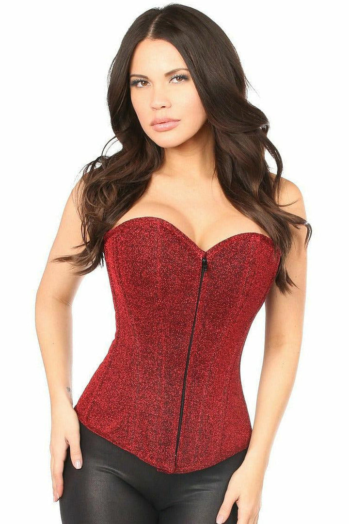 Lavish Red Glitter Front Zipper Corset - Daisy Corsets