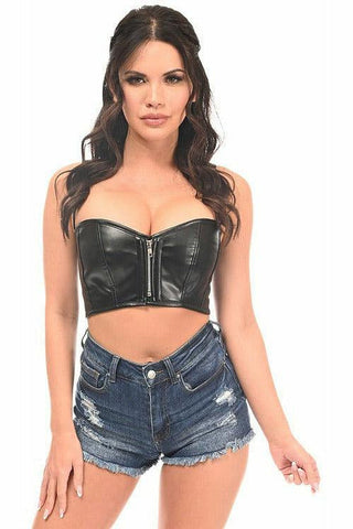 Lavish Black Faux Leather Short Bustier Top - Daisy Corsets