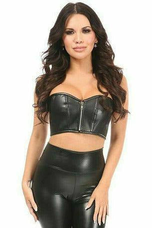 Lavish Black Faux Leather Short Bustier Top - Daisy Corsets