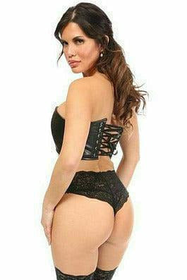 Lavish Black Faux Leather Short Bustier Top - Daisy Corsets