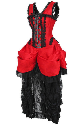 Top Drawer Steel Boned Red/Black Lace Victorian Bustle Corset Dress