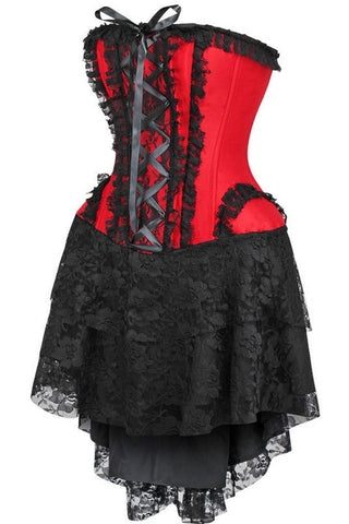 Top Drawer Steel Boned Strapless Red/Black Lace Victorian Corset Dress