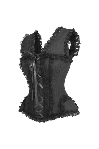 Top Drawer Black Brocade & Lace Steel Boned Corset w/Cap Sleeves