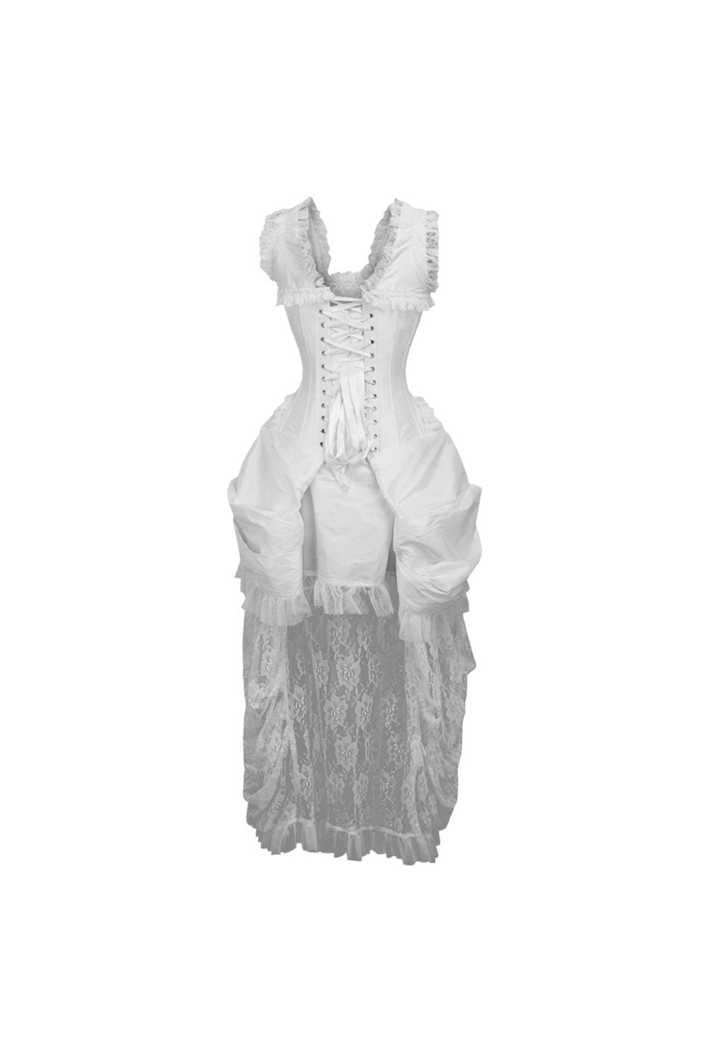 Top Drawer Steel Boned White Lace Victorian Bustle Corset Dress