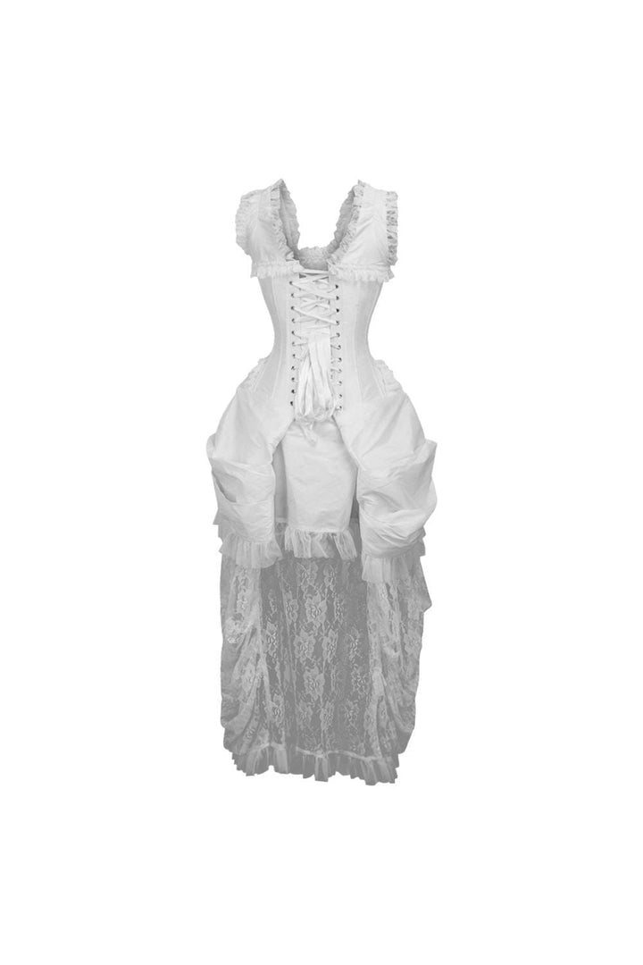 Top Drawer Steel Boned White Lace Victorian Bustle Corset Dress