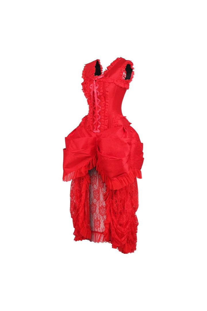 Top Drawer Steel Boned Red Lace Victorian Bustle Corset Dress