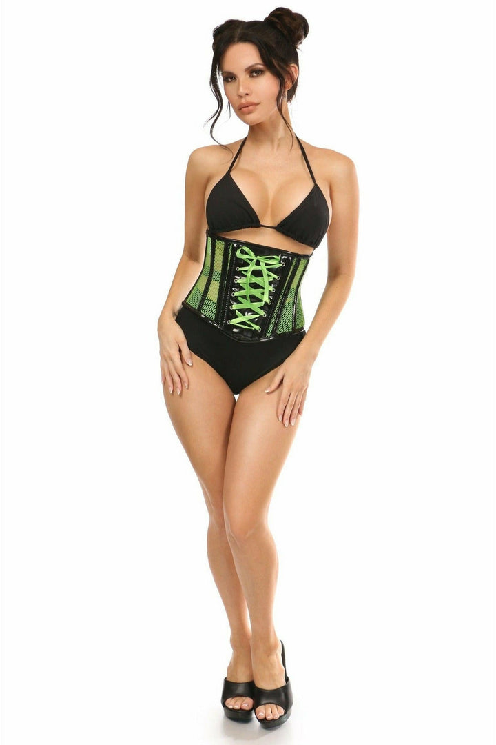 Top Drawer Neon Green Patent & Fishnet Underbust Corset - Daisy Corsets