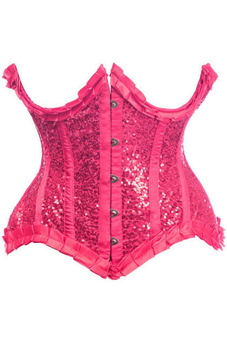 Top Drawer Fuchsia Satin & Sequin Underwire Curvy Cut Steel Boned Waist Cincher Corset