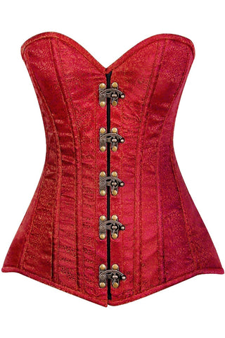 Top Drawer Wine Brocade Steel Boned Corset w/Clasp Closure