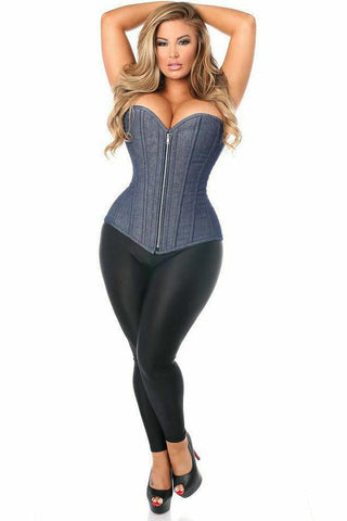 Top Drawer Denim Blue Steel Boned Overbust Corset w/Zipper - Daisy Corsets