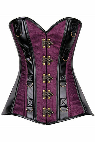 Top Drawer Plum Brocade & Faux Leather Steel Boned Corset - Daisy Corsets