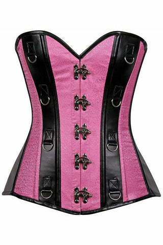 Top Drawer Pink Brocade & Faux Leather Steel Boned Corset - Daisy Corsets