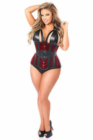 Top Drawer Red Velvet Steel Boned Underbust Corset