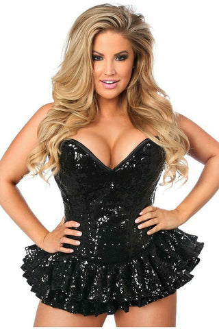 Top Drawer Black Sequin Steel Boned Mini Corset Dress - Daisy Corsets